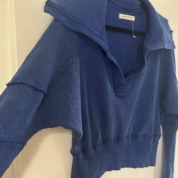 New Free People We The Free Not So Ordinary Pullover Polo Sweater Blue Sz XS - Picture 9 of 10